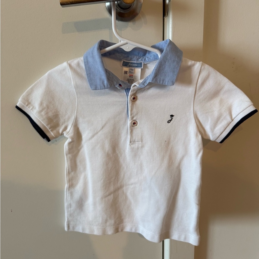Jacadi White Polo Shirt with Blue Collar - toddle boy - 2 (2t)